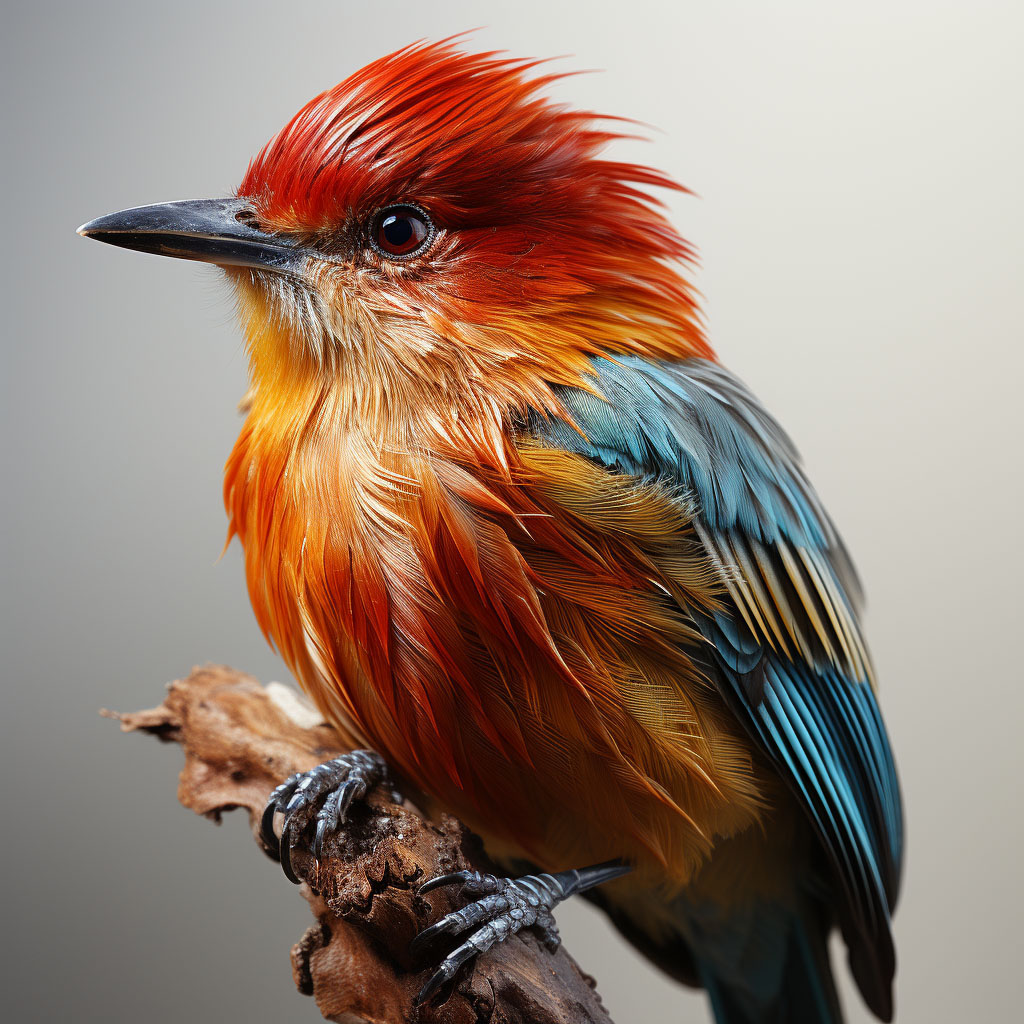 red-and-blue-color-sparrow-sitting-on-wood-branch